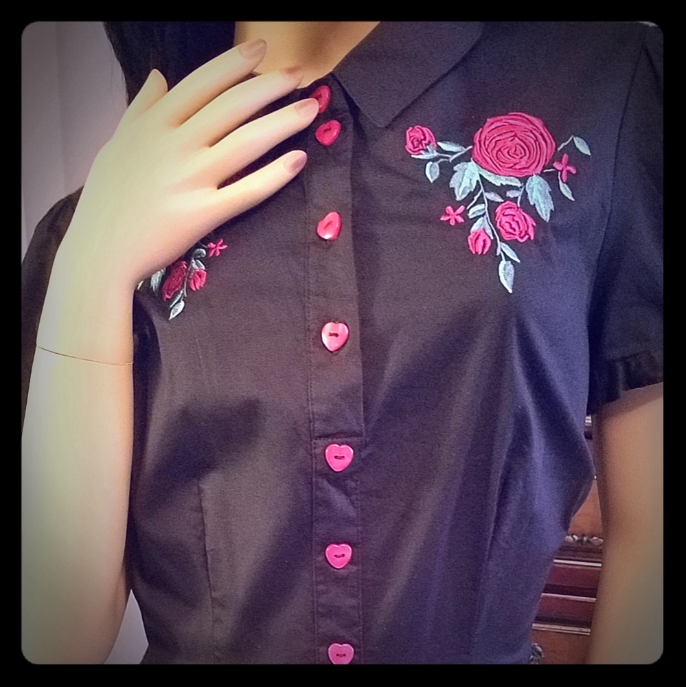 Black Dress with red heart buttons